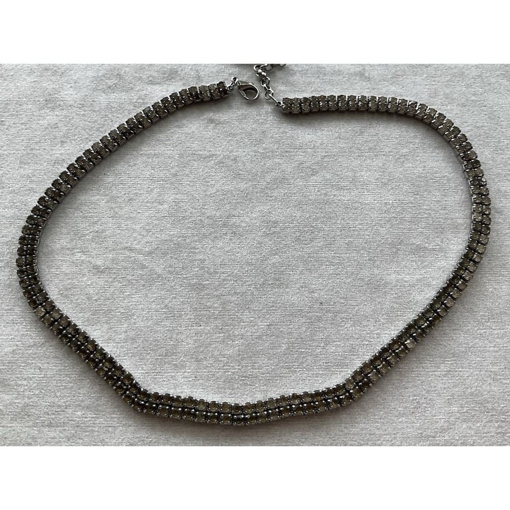 double-strand dark gray or gunmetal rhinestone diamante choker necklace